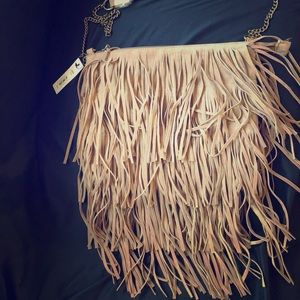 Tan suede-like fringe purse